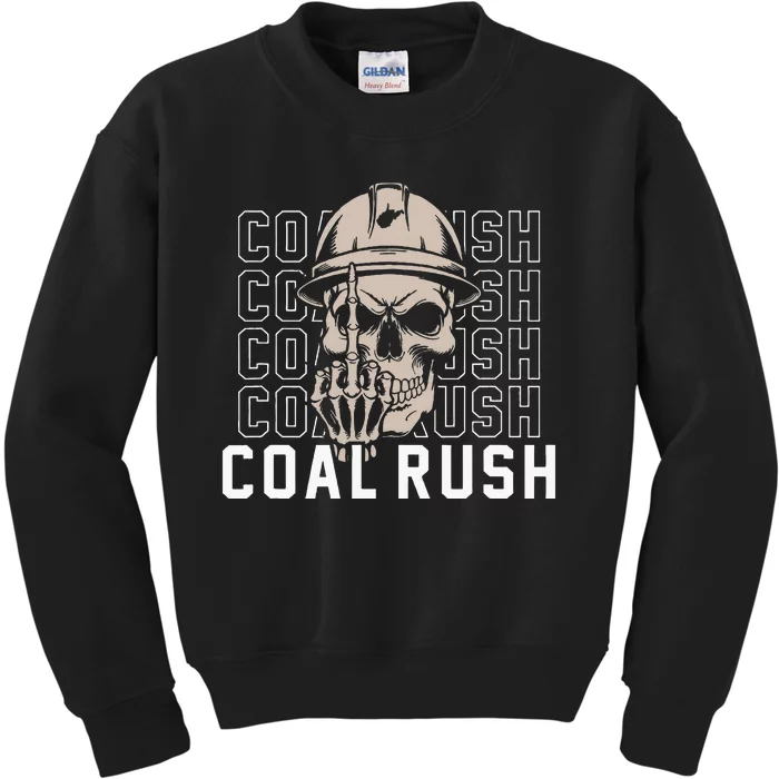 Coal Rush West Virginia Skull Coal Miner Hard Hat Kids Sweatshirt