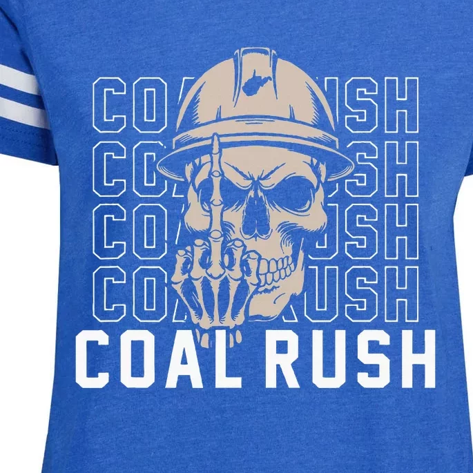 Coal Rush West Virginia Skull Coal Miner Hard Hat Enza Ladies Jersey Football T-Shirt