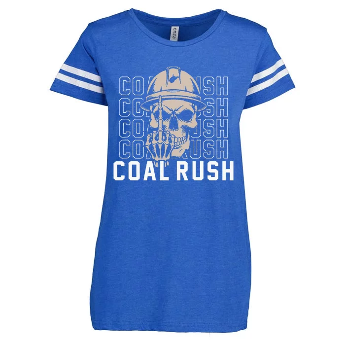 Coal Rush West Virginia Skull Coal Miner Hard Hat Enza Ladies Jersey Football T-Shirt