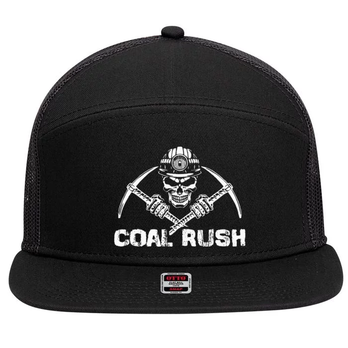 Coal Rush Wv With Skeleton Skull Miner Hard Hat 7 Panel Mesh Trucker Snapback Hat