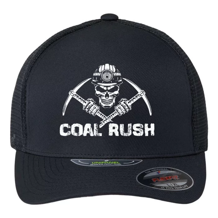 Coal Rush Wv With Skeleton Skull Miner Hard Hat Flexfit Unipanel Trucker Cap