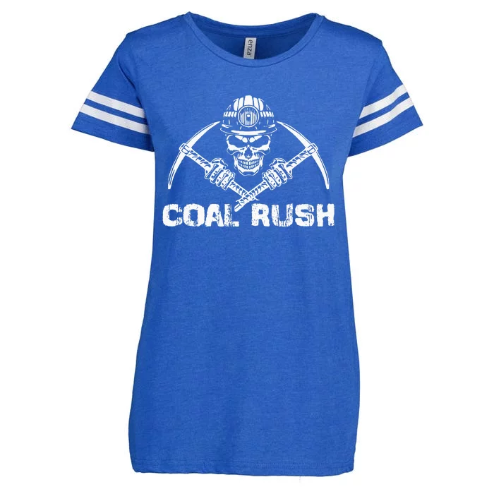 Coal Rush Wv With Skeleton Skull Miner Hard Hat Enza Ladies Jersey Football T-Shirt