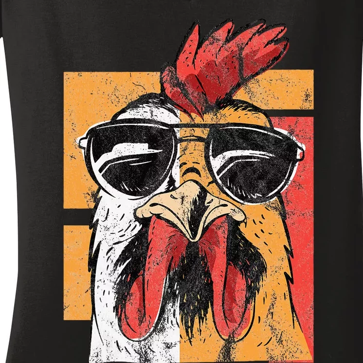 Cool Rooster Wearing Sunglasses Women's V-Neck T-Shirt