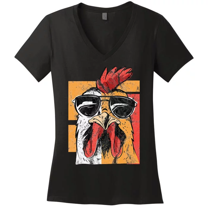 Cool Rooster Wearing Sunglasses Women's V-Neck T-Shirt