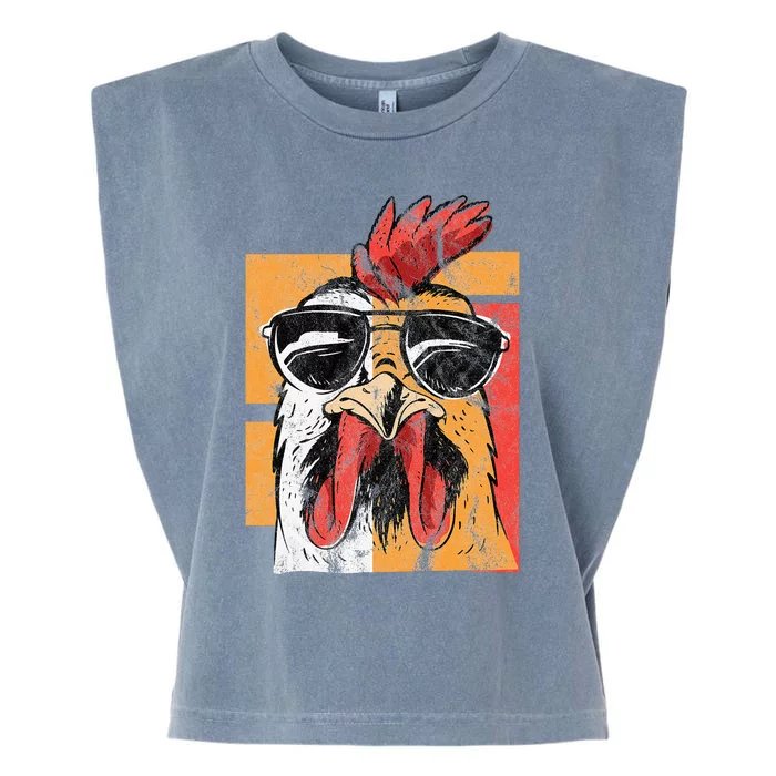 Cool Rooster Wearing Sunglasses Garment-Dyed Women's Muscle Tee