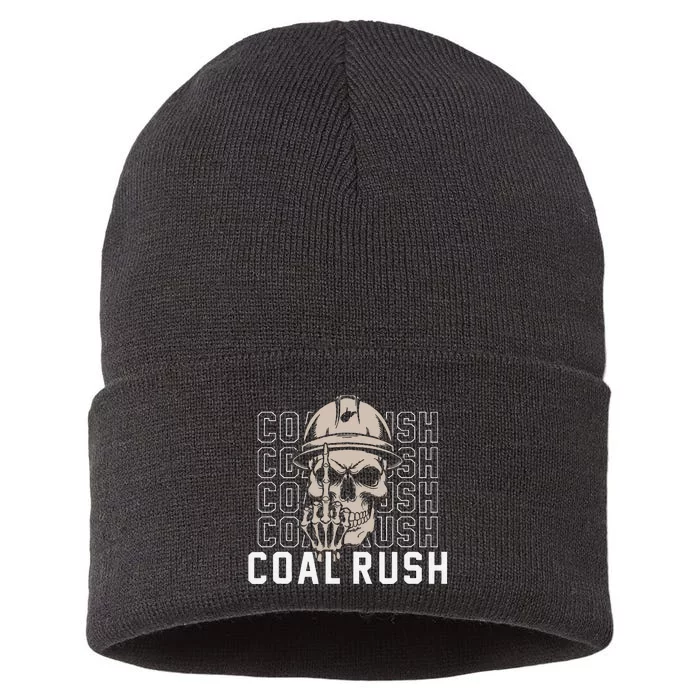 Coal Rush West Virginia Skull Coal Miner Hard Hat Sustainable Knit Beanie