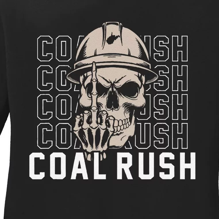 Coal Rush West Virginia Skull Coal Miner Hard Hat Ladies Long Sleeve Shirt