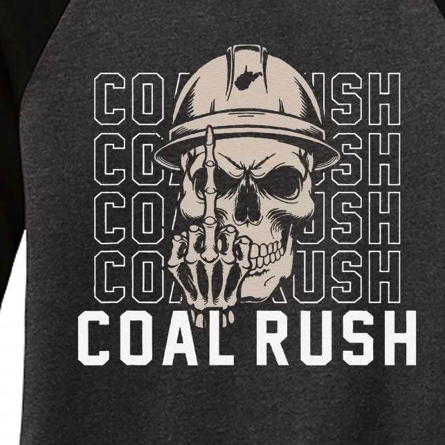 Coal Rush West Virginia Skull Coal Miner Hard Hat Women's Tri-Blend 3/4-Sleeve Raglan Shirt