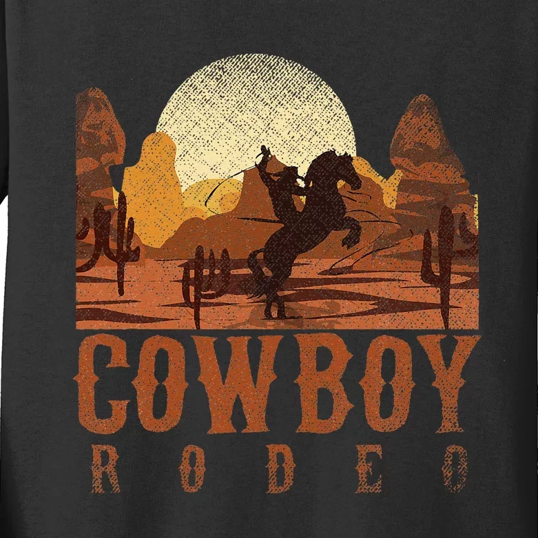 Cowboy Rodeo Western Texan Gift Horseback Riding Cowboy Kids Long Sleeve Shirt