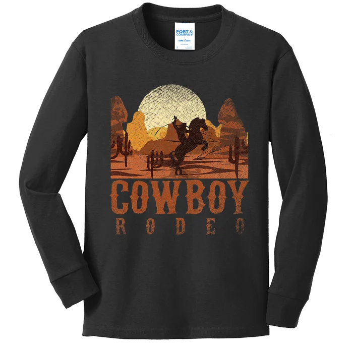 Cowboy Rodeo Western Texan Gift Horseback Riding Cowboy Kids Long Sleeve Shirt