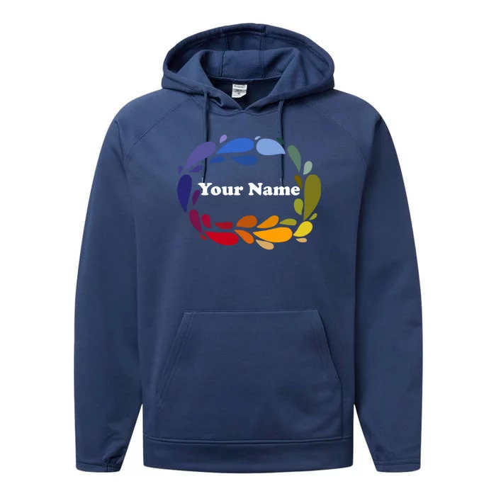 Colorful Rainbow Wreath Custom Name Plate Performance Fleece Hoodie