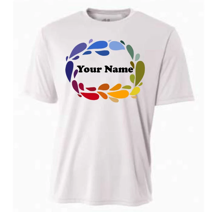 Colorful Rainbow Wreath Custom Name Plate Cooling Performance Crew T-Shirt