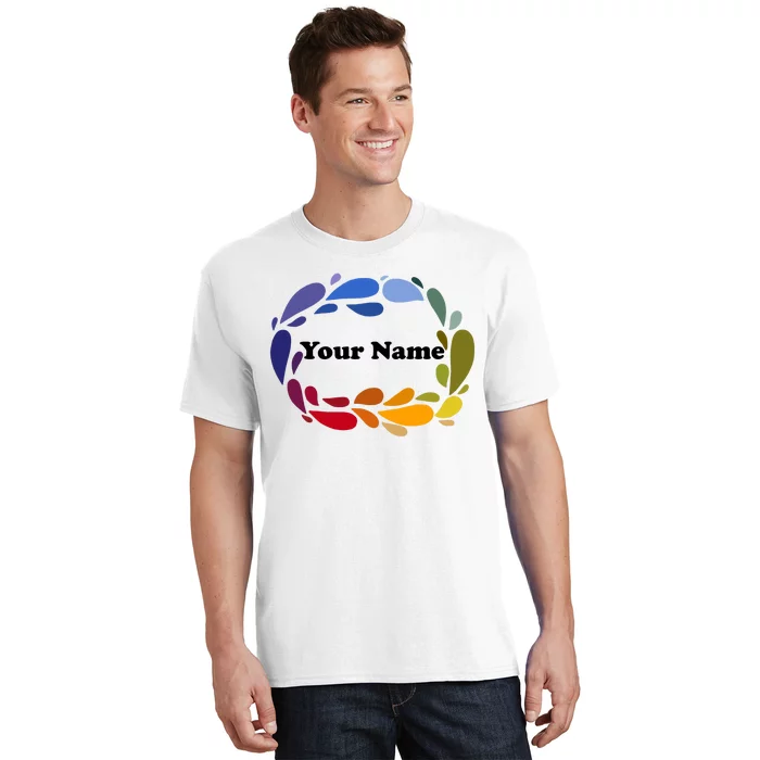 Colorful Rainbow Wreath Custom Name Plate T-Shirt