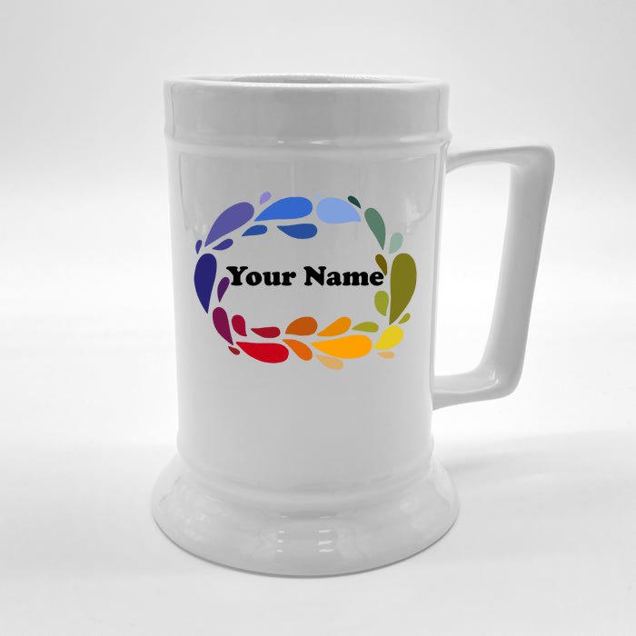 Colorful Rainbow Wreath Custom Name Plate Front & Back Beer Stein