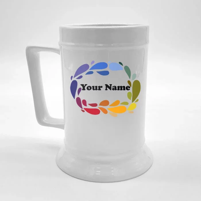 Colorful Rainbow Wreath Custom Name Plate Front & Back Beer Stein