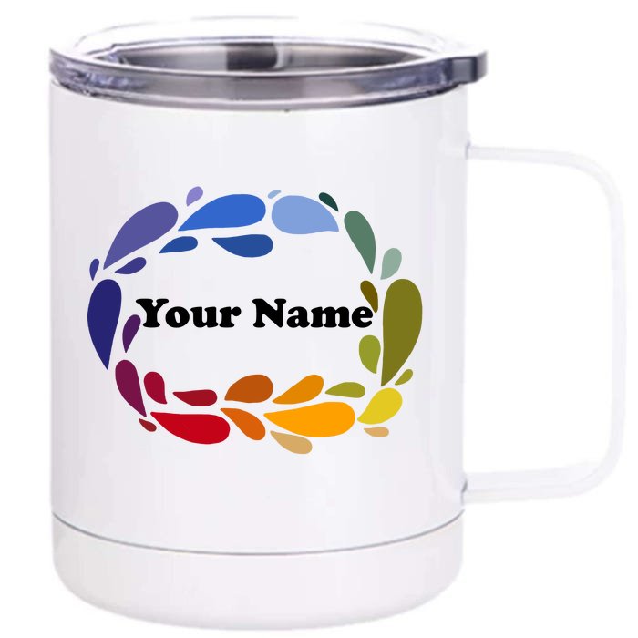 Colorful Rainbow Wreath Custom Name Plate Front & Back 12oz Stainless Steel Tumbler Cup