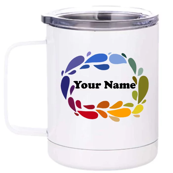 Colorful Rainbow Wreath Custom Name Plate Front & Back 12oz Stainless Steel Tumbler Cup