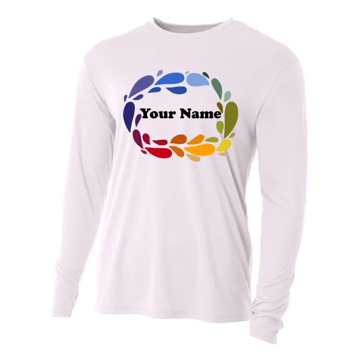 Colorful Rainbow Wreath Custom Name Plate Cooling Performance Long Sleeve Crew