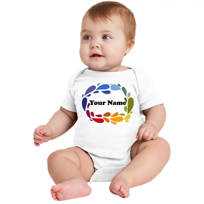 Colorful Rainbow Wreath Custom Name Plate Baby Bodysuit