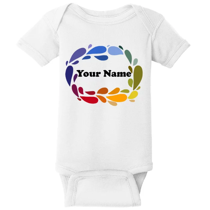 Colorful Rainbow Wreath Custom Name Plate Baby Bodysuit