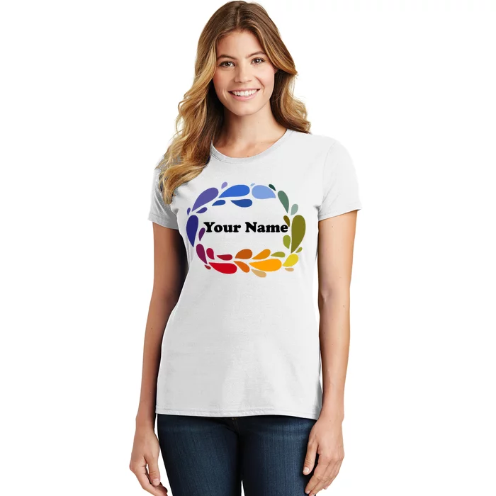 Colorful Rainbow Wreath Custom Name Plate Women's T-Shirt