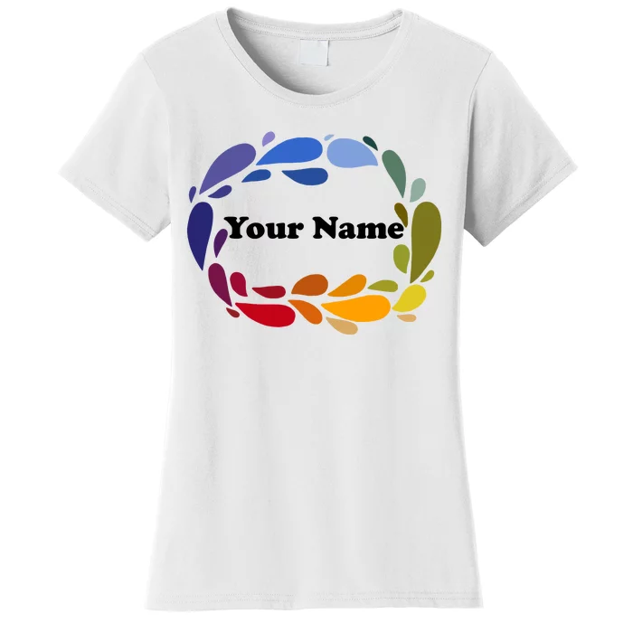 Colorful Rainbow Wreath Custom Name Plate Women's T-Shirt