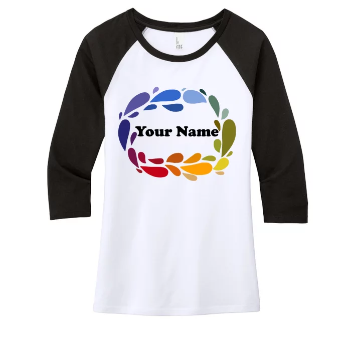 Colorful Rainbow Wreath Custom Name Plate Women's Tri-Blend 3/4-Sleeve Raglan Shirt