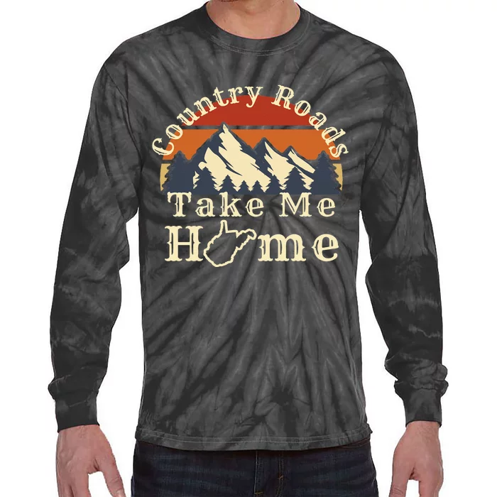 Country Roads West Virginia Take Me Home WV Map Mountains Tie-Dye Long Sleeve Shirt