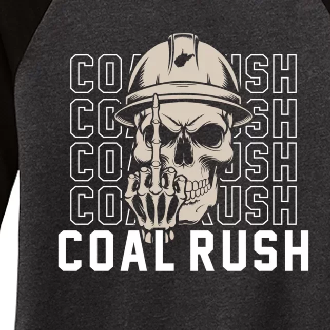 Coal Rush West Virginia Skull Coal Miner Hard Hat Women's Tri-Blend 3/4-Sleeve Raglan Shirt