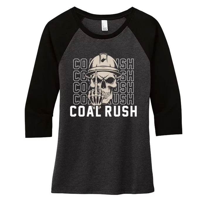 Coal Rush West Virginia Skull Coal Miner Hard Hat Women's Tri-Blend 3/4-Sleeve Raglan Shirt