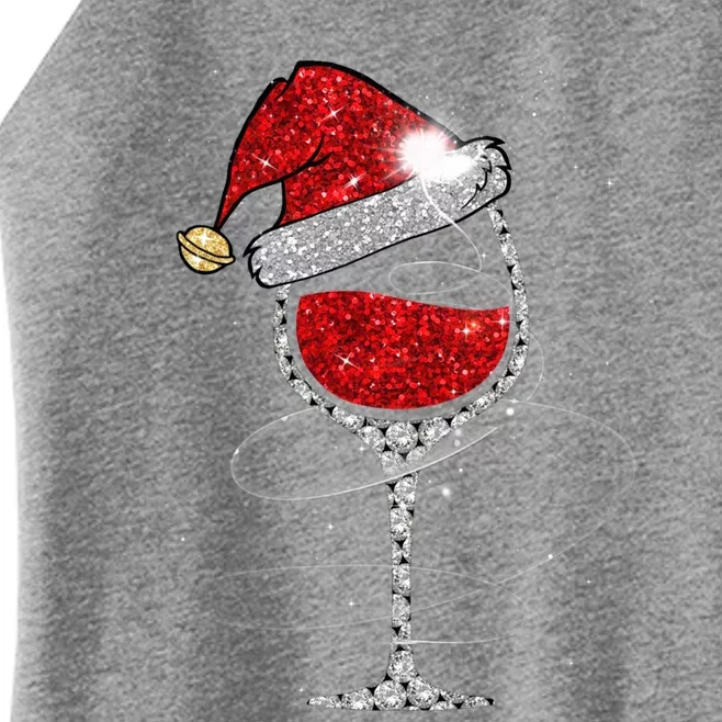 Christmas Red Wine Glass Santa Hat For Funny Xmas Great Gift Women’s Perfect Tri Rocker Tank