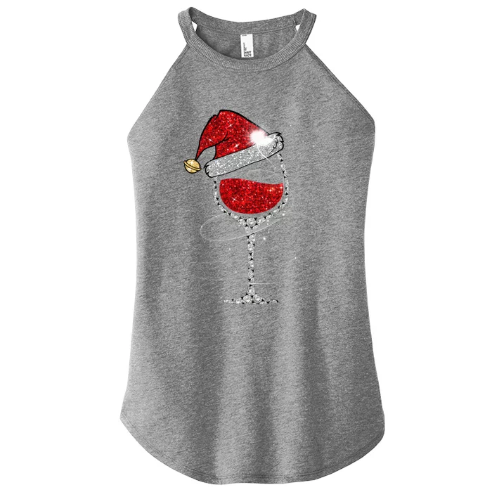 Christmas Red Wine Glass Santa Hat For Funny Xmas Great Gift Women’s Perfect Tri Rocker Tank