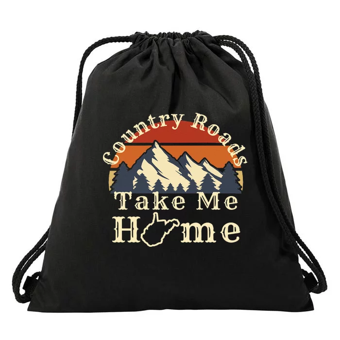 Country Roads West Virginia Take Me Home WV Map Mountains Drawstring Bag