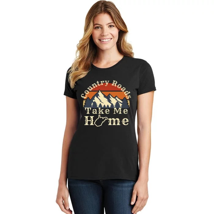 Country Roads West Virginia Take Me Home WV Map Mountains Women's T-Shirt