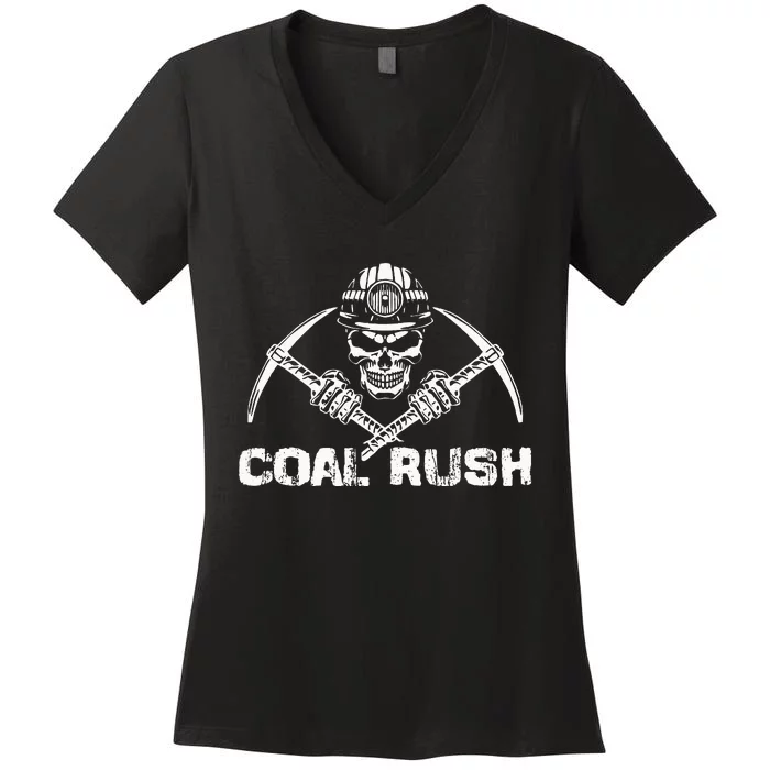 Coal Rush Wv With Skeleton Skull Miner Hard Hat Women's V-Neck T-Shirt