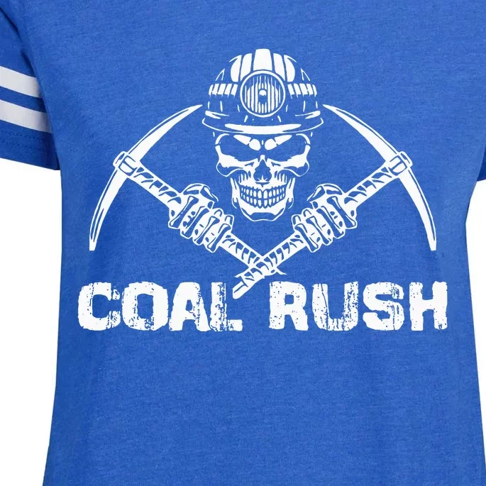 Coal Rush Wv With Skeleton Skull Miner Hard Hat Enza Ladies Jersey Football T-Shirt