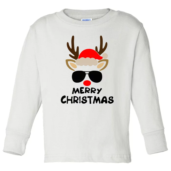 Cute Reindeer Xmas Family Gift For Merry Christmas Toddler Long Sleeve Shirt