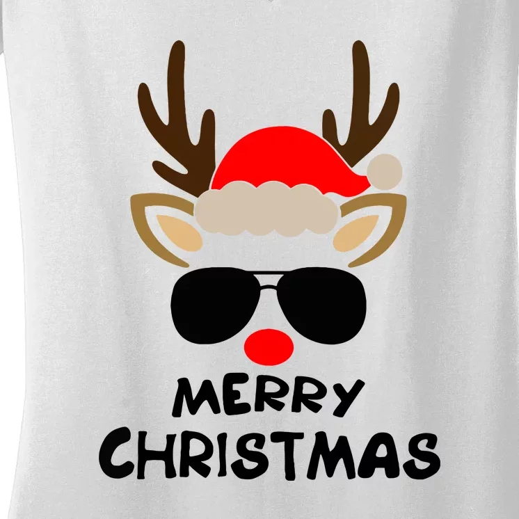 Cute Reindeer Xmas Family Gift For Merry Christmas Women's V-Neck T-Shirt