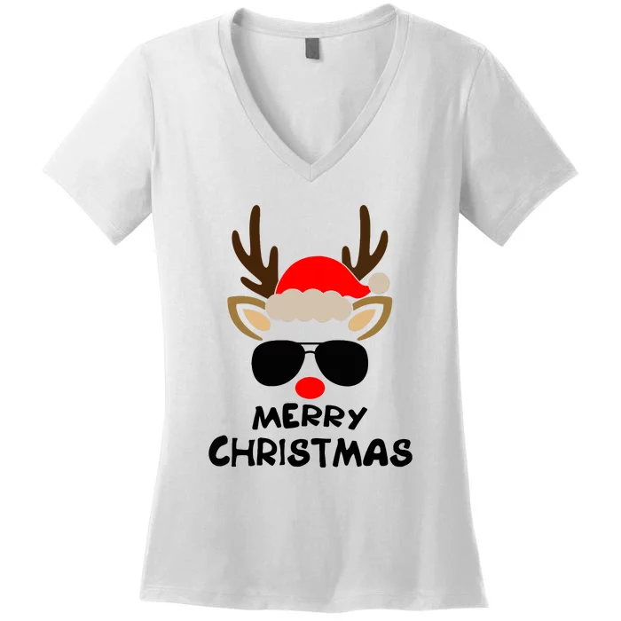 Cute Reindeer Xmas Family Gift For Merry Christmas Women's V-Neck T-Shirt