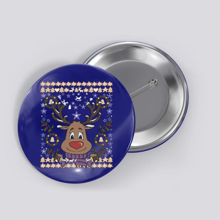 Cute Reindeer Xmas Deer Retro Matching Family Ugly Christmas Gift Button