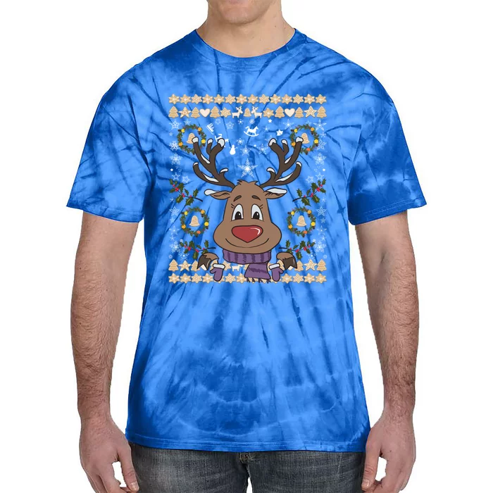 Cute Reindeer Xmas Deer Retro Matching Family Ugly Christmas Gift Tie-Dye T-Shirt