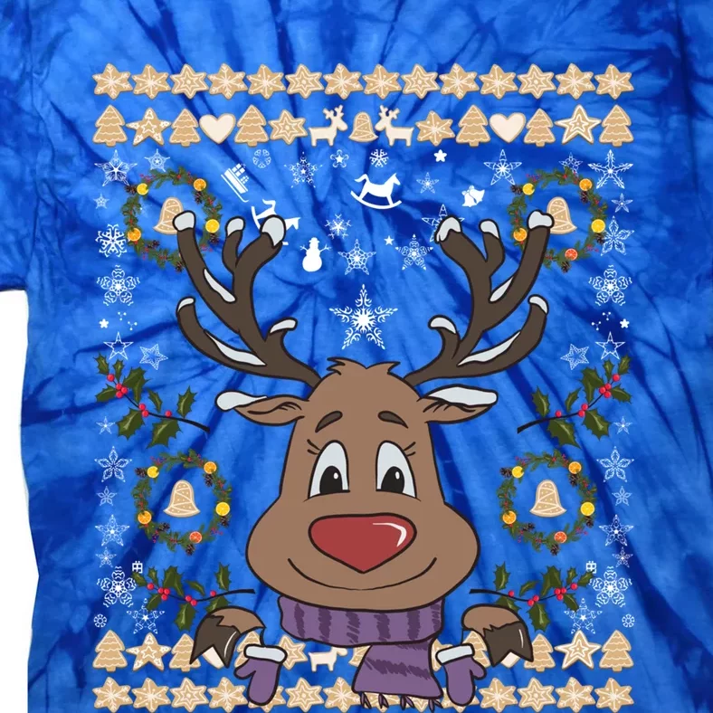 Cute Reindeer Xmas Deer Retro Matching Family Ugly Christmas Gift Tie-Dye T-Shirt