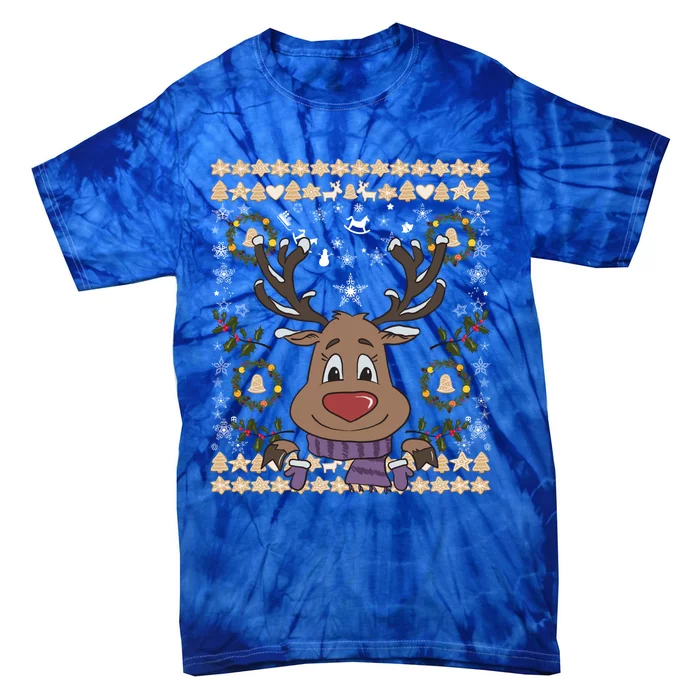 Cute Reindeer Xmas Deer Retro Matching Family Ugly Christmas Gift Tie-Dye T-Shirt