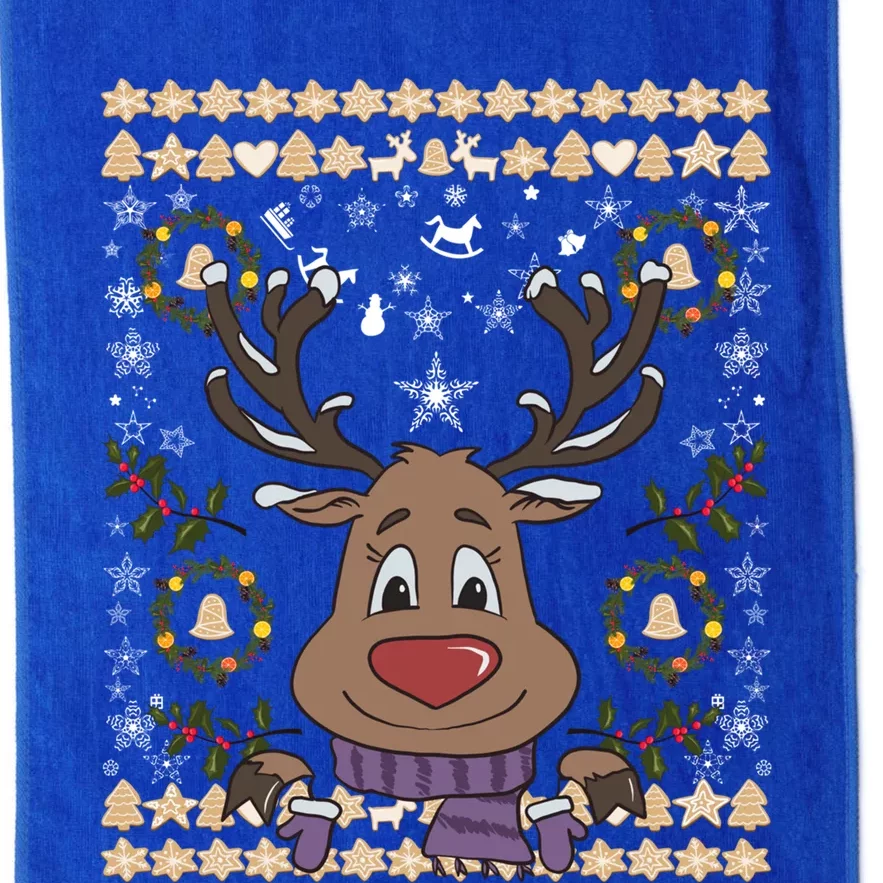 Cute Reindeer Xmas Deer Retro Matching Family Ugly Christmas Gift Platinum Collection Golf Towel