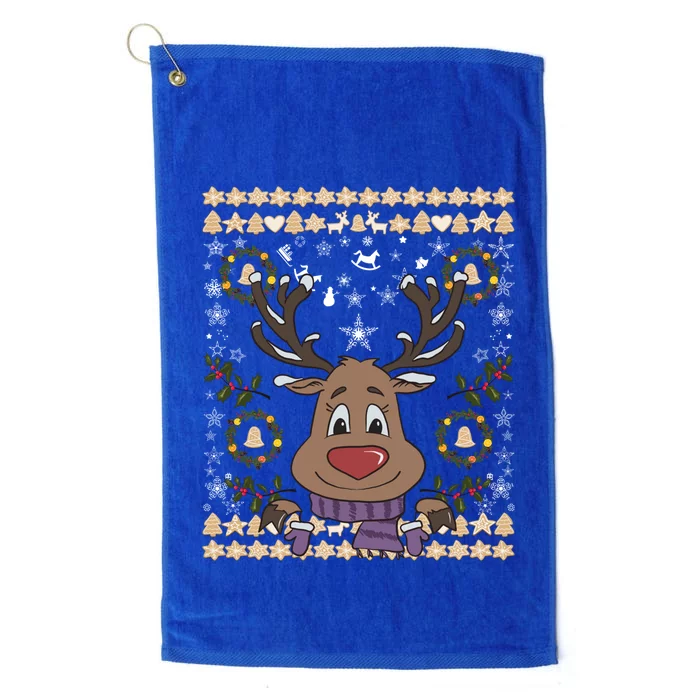 Cute Reindeer Xmas Deer Retro Matching Family Ugly Christmas Gift Platinum Collection Golf Towel