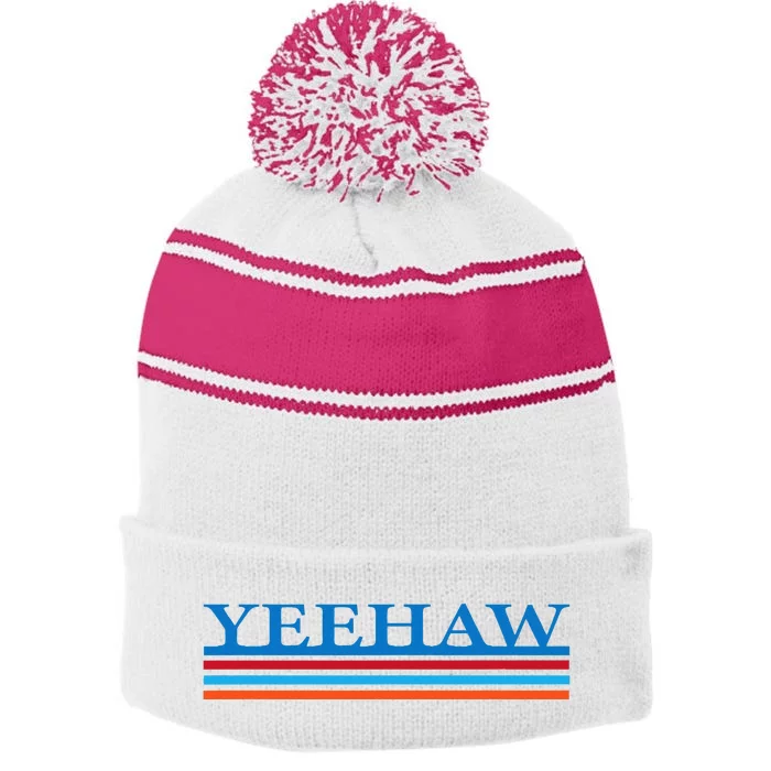 Cute Retro Yeehaw Country Cow Cow Western Stripe Pom Pom Beanie