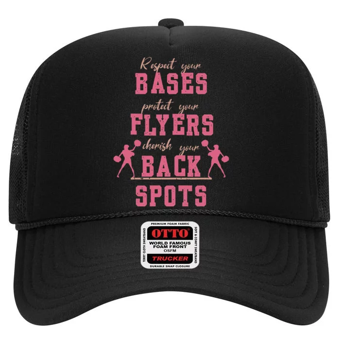 Cheerleading Respect Your Bases Flyers And Cherish Back Spot High Crown Mesh Trucker Hat