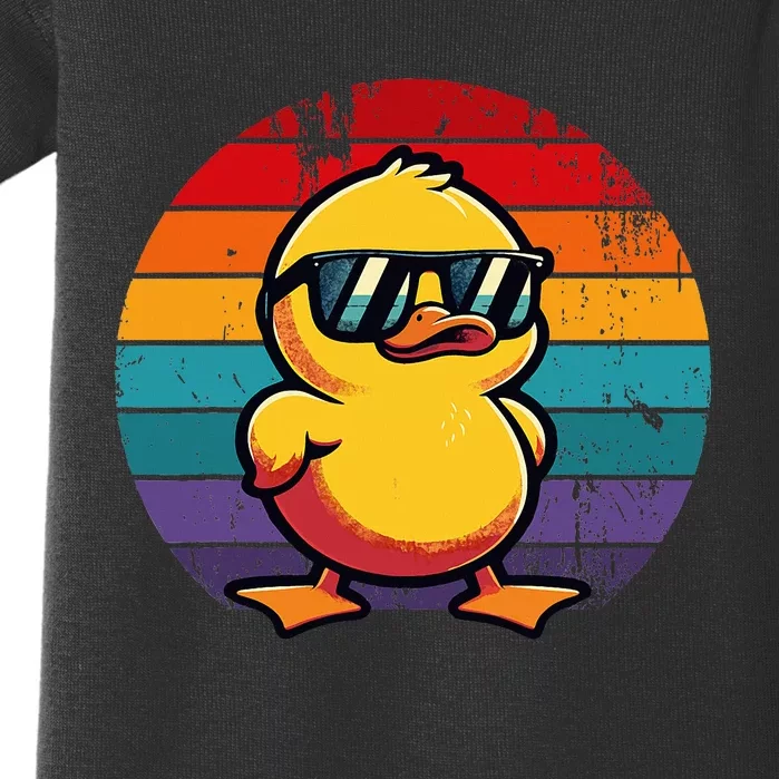 Cool Retro Yellow Duck In Sunglasses 70s 80s 90s Funny Duck Baby Bodysuit