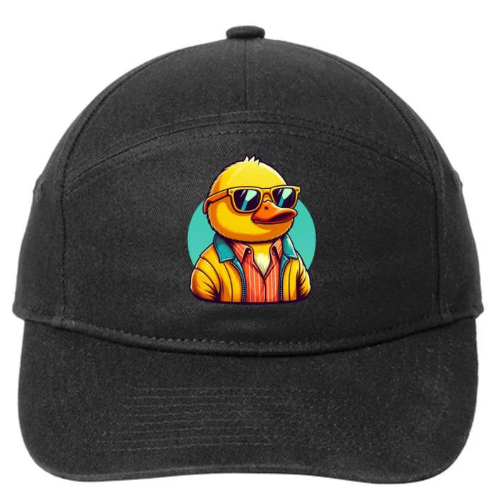 Cool Retro Yellow Duck In Sunglasses 70s 80s 90s Funny Duck 7-Panel Snapback Hat