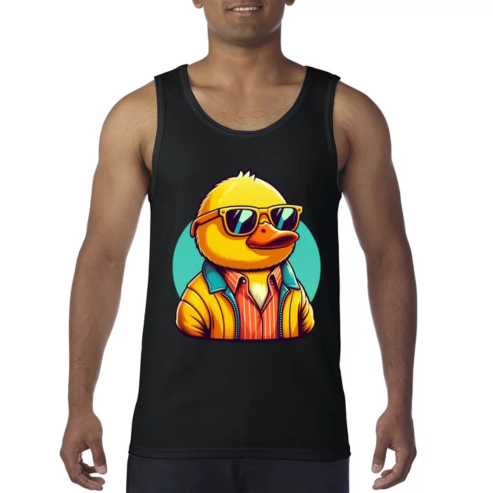 Cool Retro Yellow Duck In Sunglasses 70s 80s 90s Funny Duck Tank Top